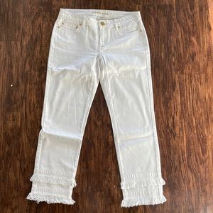 Michael Kors White low rise Jeans with frill bottoms